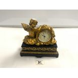 SMALL RESIN MANTLE CLOCK WITH GILDED CHERUB 22CM