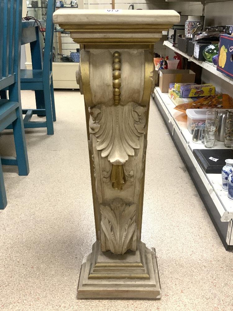 A GOLD AND CREAM DECORATED ACANTHUS DESIGN PILLAR COLUMN 86 X 30 CM; PROP FROM A THEATRE IN MADRID - Image 2 of 4