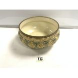 A DOULTON LAMBETH STONEWATE SALAD BOWL WITH PLATED RIM, 24 CMS.