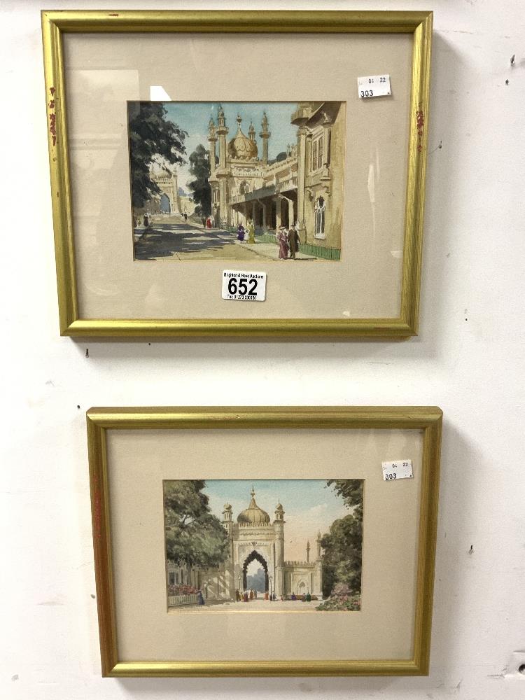 A PAIR OF WATERCOLOUR DRAWINGS - VIEWS OF ROYAL PAVILLION BRIGHTON WITH FIGURES, SIGNED .......