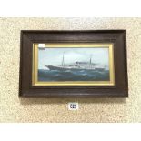 A GOUACHE PAINTING OF A STEAM SHIP IN AN OAK FRAME OF THE KAFFIR PRINCE, SIGNED H CRANE, 29 X 15