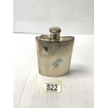 A HALLMARKED SILVER ENGINE TURNED RECTANGULAR CURVED SPIRIT FLASK, MAKER F BURTON CROSBEE, 13CMS,