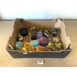 MIXED BOX OF GLASS PAPERWEIGHTS
