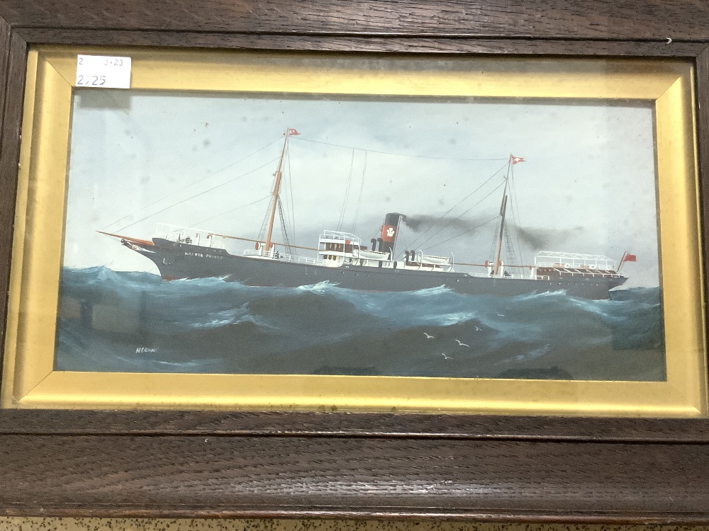 A GOUACHE PAINTING OF A STEAM SHIP IN AN OAK FRAME OF THE KAFFIR PRINCE, SIGNED H CRANE, 29 X 15 - Image 2 of 3