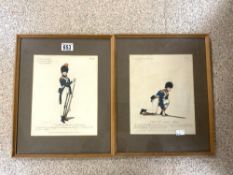 A PAIR OF COLOURED PRINTS - 18 CENTURY VOLUNTEER SOLDIERS, 21X26 CMS.