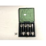 SET OF SIX HALLMARKED SILVER TEA SPOONS IN CASE, SHEFFIELD 1944, MAKER ROBERTS & BELK, 102 GMS.