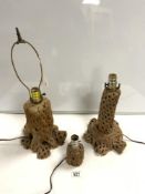 THREE 1950'S ARIZONA TABLE LAMPS, WITH SHADES, MADE USING GIANT SAGUARO CACTUS WHICH IS NOW A