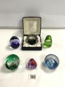 SIX CAITHNESS PAPERWEIGHTS ONE BOXED