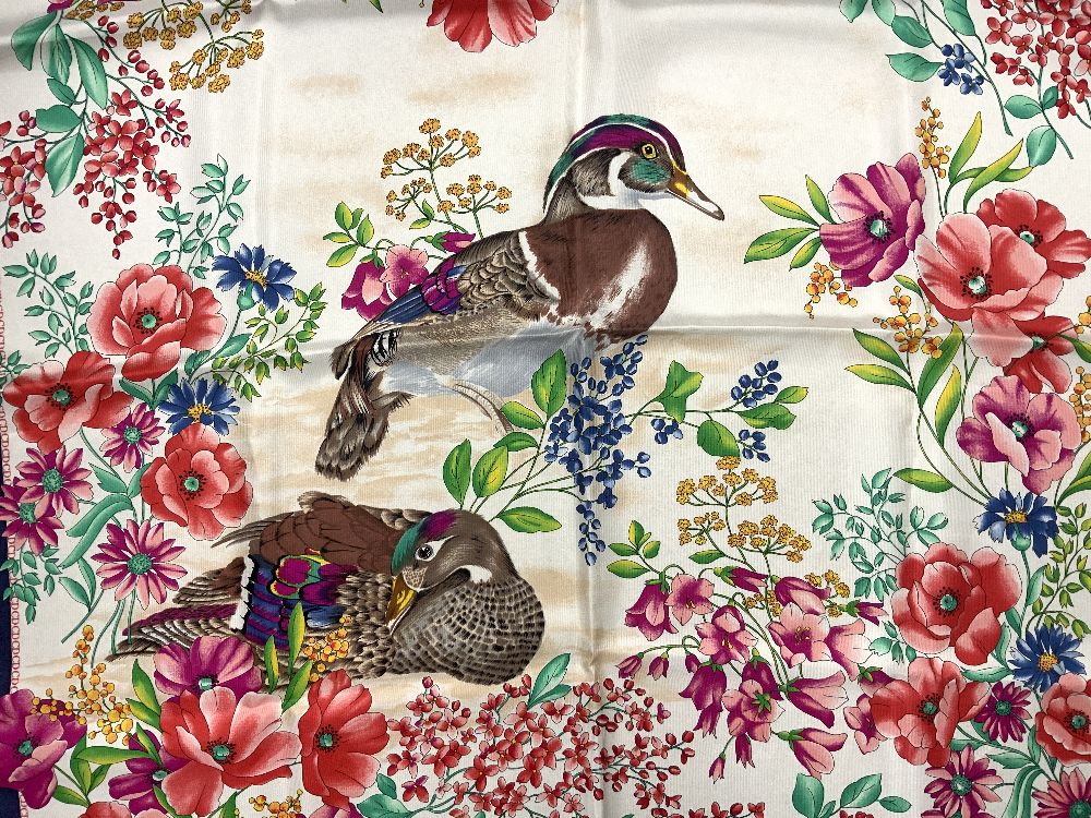 A CHRISTIAN DIOR SILK FLORAL PATTERN SCARF, IN ORIGINAL BOX. - Image 3 of 6