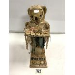 ANTIQUE DRESSED SEWING/CROCHET THEMED TEDDY BEAR, 32 CMS.