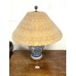 RALPH LAUREN BLUE AND WHITE CERAMIC LAMP WITH A WICKER SHADE 60CM