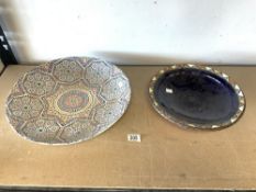 A LARGE MOROCCON CERAMIC CHARGER 44CMS, AND A MOROCCON TAGINE PLATE.