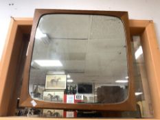 A 1960s TEAK SQUARE WALL MIRROR. 54X54.CMS.