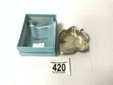 BOXED TIFFANY MARKED PIN DISH SHAPED AS A LEAF 8CM
