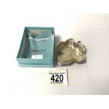 BOXED TIFFANY MARKED PIN DISH SHAPED AS A LEAF 8CM