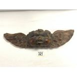 ANTIQUE MEXICAN CARVED SOFTWOOD PORTUGESE CHERUB WALL PLAQUE, 45 CMS.