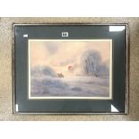 WATERCOLOUR - WINTER LANDSCAPE, SIGNED EDWARD EMERSON, FRAMED, 50 X 36 CM.