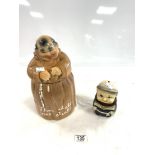 A POTTERY MONK COOKIE JAR, MADE IN USA, 29 CMS, AND A GOEBEL FRIAR TUCK MONEY BOX.