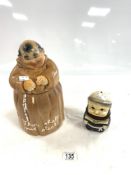 A POTTERY MONK COOKIE JAR, MADE IN USA, 29 CMS, AND A GOEBEL FRIAR TUCK MONEY BOX.