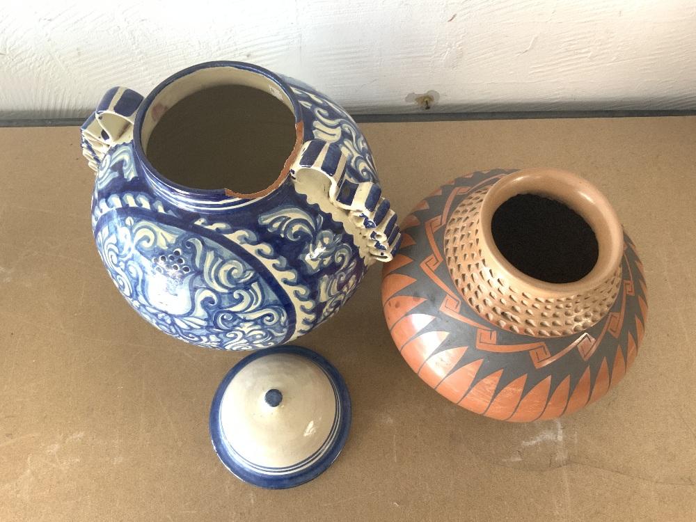 NATIVE AMERICAN GENOVEVA SADOVAL BOWL 25CM WITH A TALVERO MEXICO BLUE AND WHITE LARGE LIDDED POT A/F - Image 2 of 6