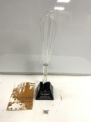 JULIA CHILD COOKBOOK AWARD FRABEL GLASS WHISK AWARDED FOR THE BEST AMERICAN COOKBOOK 1998 A/F WITH