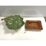 LARGE CERAMIC CENTRE PIECE BOWL DECORATED AS A LEAF WITH A NIAGARA FALLS BOWL LARGEST 44CM DIAMETER