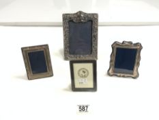 THREE HALLMARKED SILVER PHOTO FRAMES LARGEST 19 X 13CM WITH ONE SILVER-PLATED PHOTO FRAME