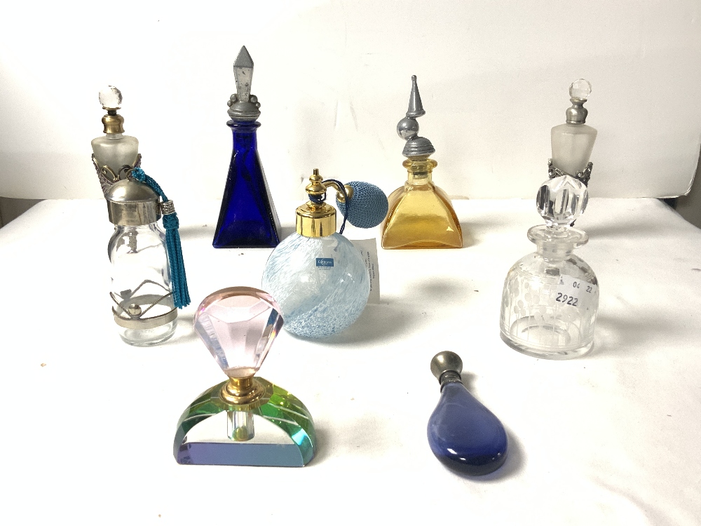 NINE COLOURED AND CLEAR GLASS SCENT BOTTLES - VARIOUS. - Image 2 of 5