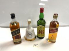 A BOTTLE OF J&B RARE BLENDED SCOTCH WHISKY AND TWO BOTTLES OF JOHNNIE WALKER BLACK AND RED LABEL
