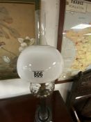VINTAGE COLUMN SHAPED OIL LAMP WITH MILK WHITE SHADE 75CM