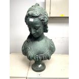 A RECONSTITUTED STONE BUST OF A YOUNG LADY, 54 CMS.