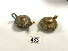 MINIATURE CHINESE TEAPOT'S CERAMIC A/F AND CLOISONNE 11CM
