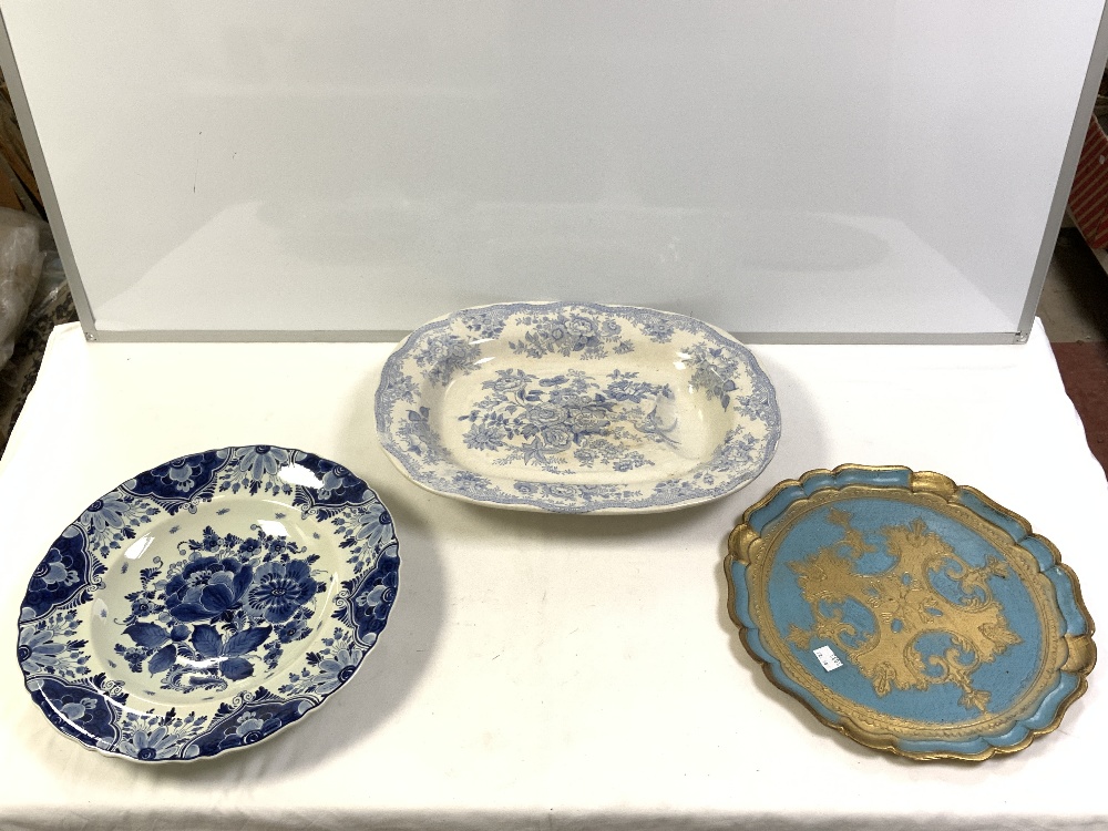VICTORIAN BLUE AND WHITE MEAT PLATE, AND OTHER CERAMICS, AND DECO CHROME TRAY. - Image 3 of 3