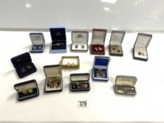 QUANTITY OF CUFFLINKS AND TIE PINS IN BOXES.