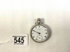 HALLMARKED SILVER CASED POCKET WATCH ,THE WHITE ENAMEL DIAL WITH SECONDS HAND INSCRIBED J.M.