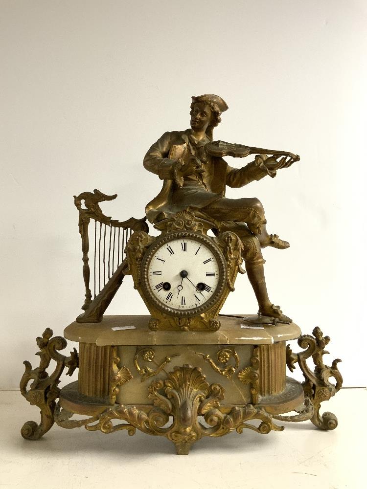 FRENCH GILT SPELTER FIGURAL MOUNTED MANTEL CLOCK, 40X40 CMS. - Image 2 of 5