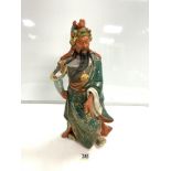 VINTAGE JAPANESE POTTERY FIGURE OF A WARRIOR, 47 CMS.