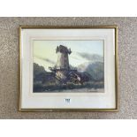 K.F GRANT WATERCOLOUR DRAWING - VIEW OF A DERELICT WINDMILL SIGNED FRAMED AND GLAZED 56 X 49 CM