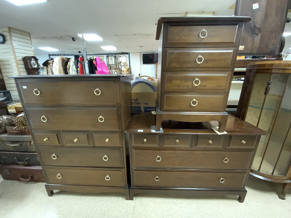 TWO STAG FURNITURE BEDROOM CHEST OF DRAWERS, 82X46X110 CMS, AND SMALL STAG 4 DRAWER CHEST.