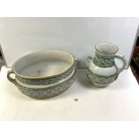 VICTORIAN PORCELAIN CELTIC DESIGN FOOT BATH AND WATER JUG.