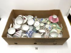 THREE SUSIE COOPER COFFEE CANS AND 5 SAUCERS, MASONS CUPS AND SAUCERS AND OTHERS VARIOUS.
