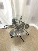 ORNATE IRON GRAPE TREE DECORATED OCTAGONAL GLASS TOP TABLE 54 X 61 CMS