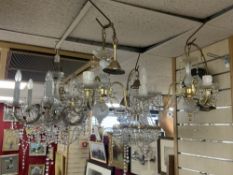 GLASS SIX BRANCH CHANDELIER WITH A BAG CHANDELIER AND TWO OTHER CHANDELIERS