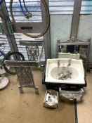ORNATE CAST ALLUMINIUM WASH STAND MADE BY CHADDER BATH SHIELD, WITH MIRROR BACK AND SANITAN