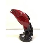 A ROYAL DOULTON " FLAMBE " MODEL OF A LEAPING SALMON 30 CMS.