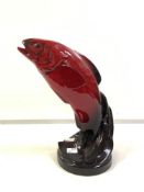 A ROYAL DOULTON " FLAMBE " MODEL OF A LEAPING SALMON 30 CMS.