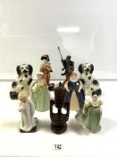 A ROYAL DOULTON FIGURE " FAIR LADY " HN 2193, AND "DARLING" A/F, HN1219, FIVE OTHER FIGURES