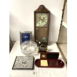 SILVER PLATED EMBOSSED ADDRESS BOOK, PHOTO FRAME,A WOODEN DESK SET, CUT GLASS FRUIT BOWL, AND TWO