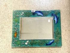 A RESIN AQUARIUM FRAMED BATHROOM MIRROR, 38X50 CMS.