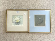 L.A MONOGRAMMED BOTH WATERCOLOUR DRAWINGS 30 X 32CM BOTH FRAMED AND GLAZED